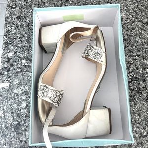 Betsey Johnson block heel with embellished band, bridal